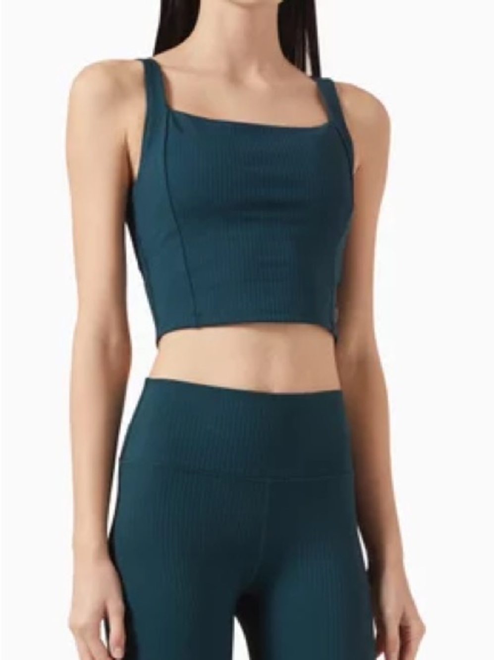 Vuori Teal Ribbed Cropped Tank